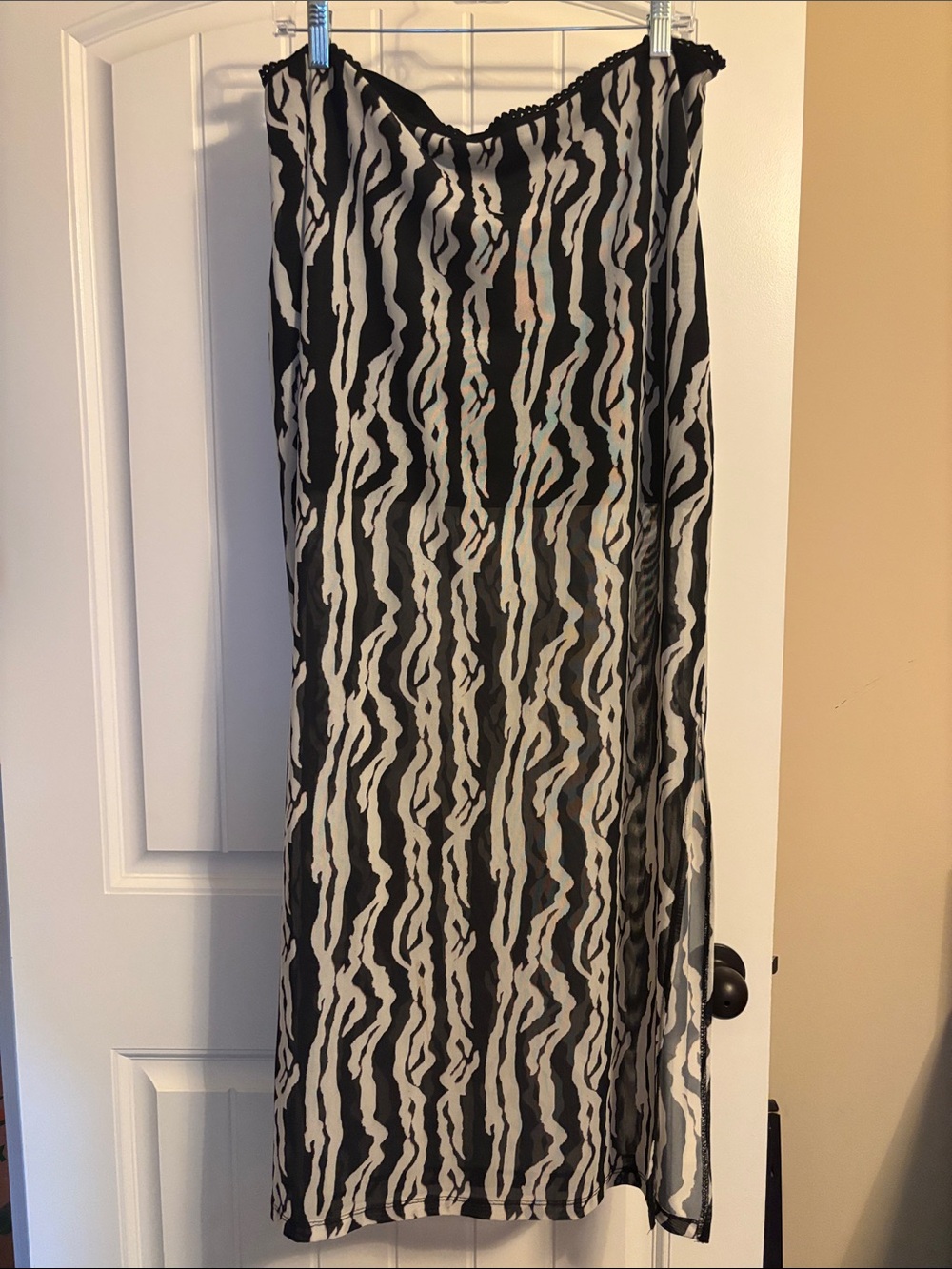Reclaimed Vintage Black & White Zebra-Striped Sheer Maxi Skirt